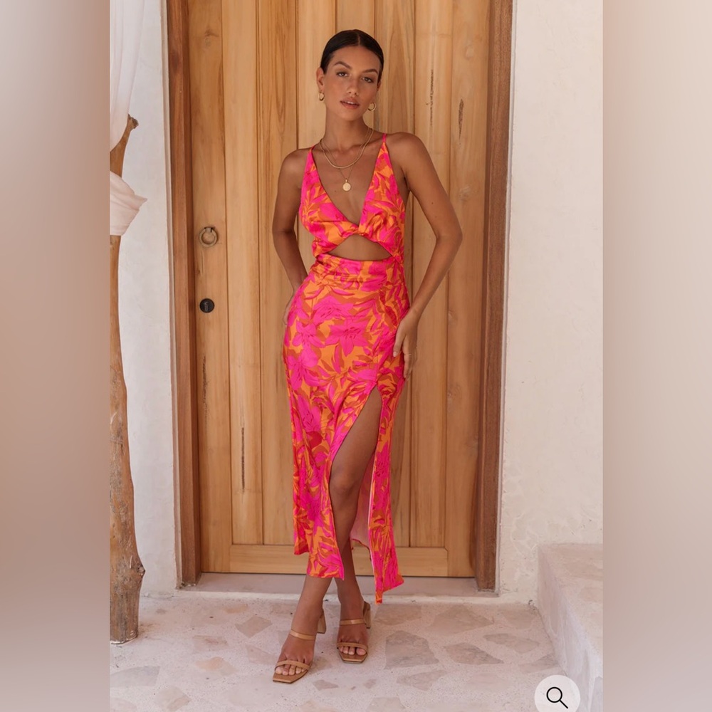 NWT Fortunate One “Find Your Meaning” maxi dress in orange and pink • Size: 10